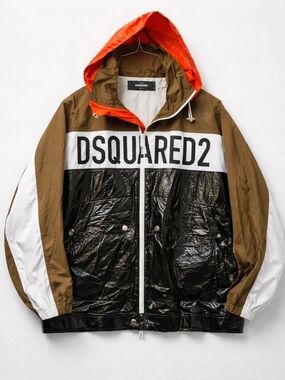 DSQUARED2 Black, Brown, White & Orange Hooded Windbreaker Jacket
